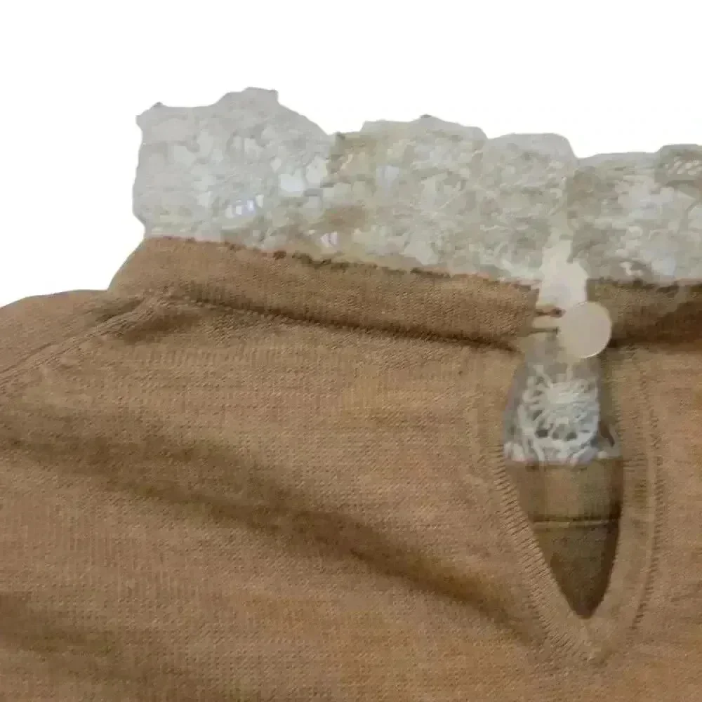 J. Crew Women's Heather Tan Merino Wool Lightweight Knit Antique Lace Collar Lon